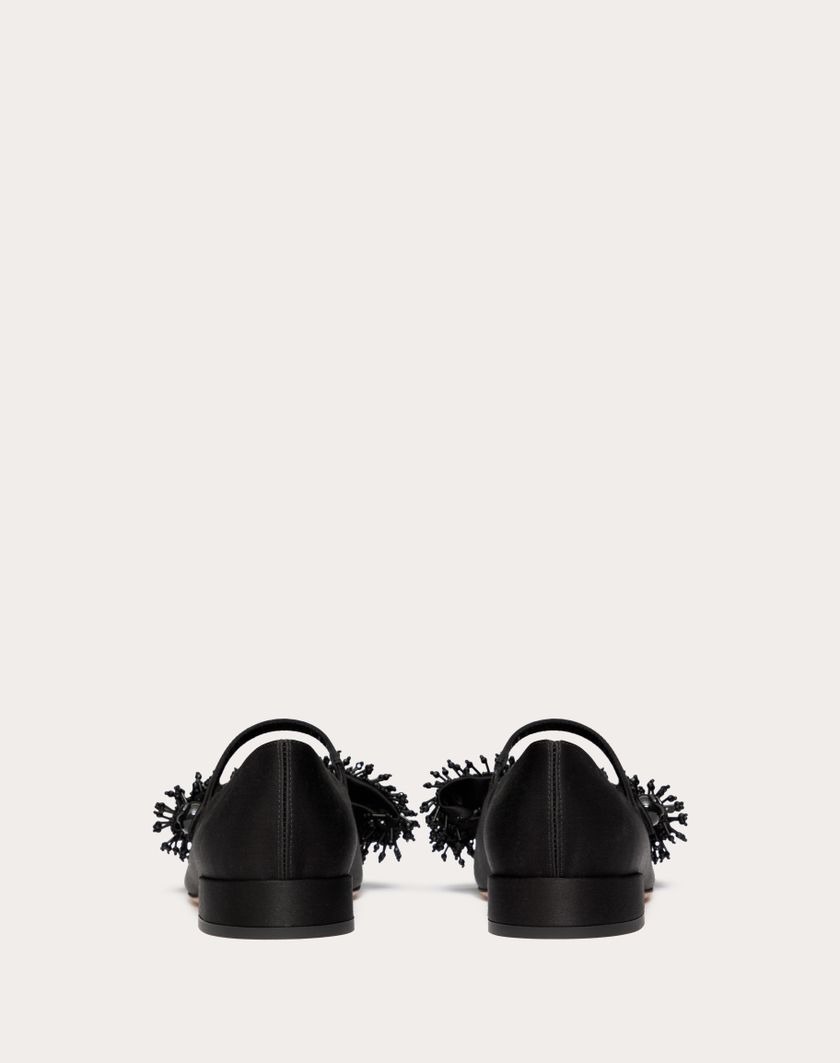 VALENTINO GARAVANI BOWJANE MARY-JANE SATIN BALLERINA WITH FRINGED EMBROIDERY 20MM - Image 4